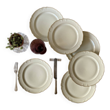 Set of 6 antique off-white porcelain dinner plates with gold trim