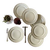 Set of 6 antique off-white porcelain dinner plates with gold trim