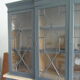Slate grey china cabinet with wood interior