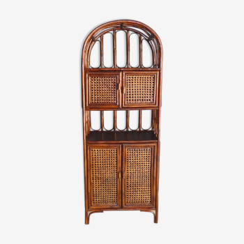 Library in Bamboo and Cane of Rattan Varnish Brown circa 1970 H 175 cm