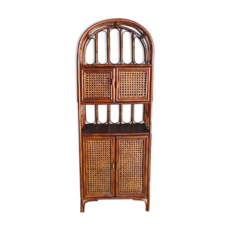 Library in Bamboo and Cane of Rattan Varnish Brown circa 1970 H 175 cm