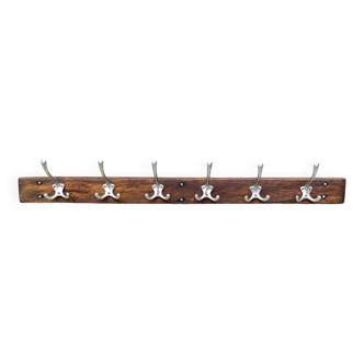 Vintage wall-mounted coat rack in solid wood - 6 hooks