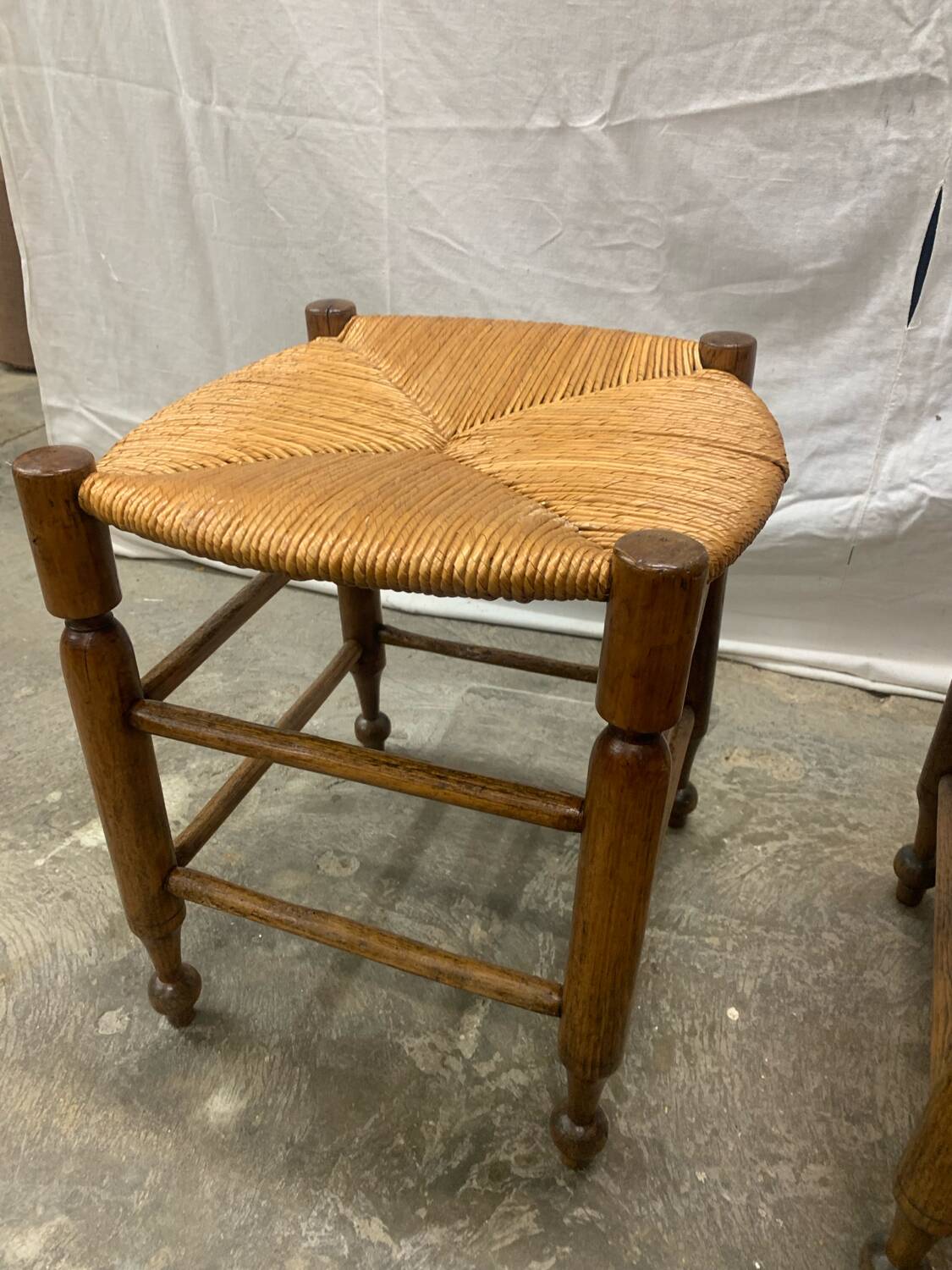 Pair of Antique Straw Stools
