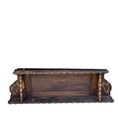 Large wall shelf with 2 wooden and brass shelves.