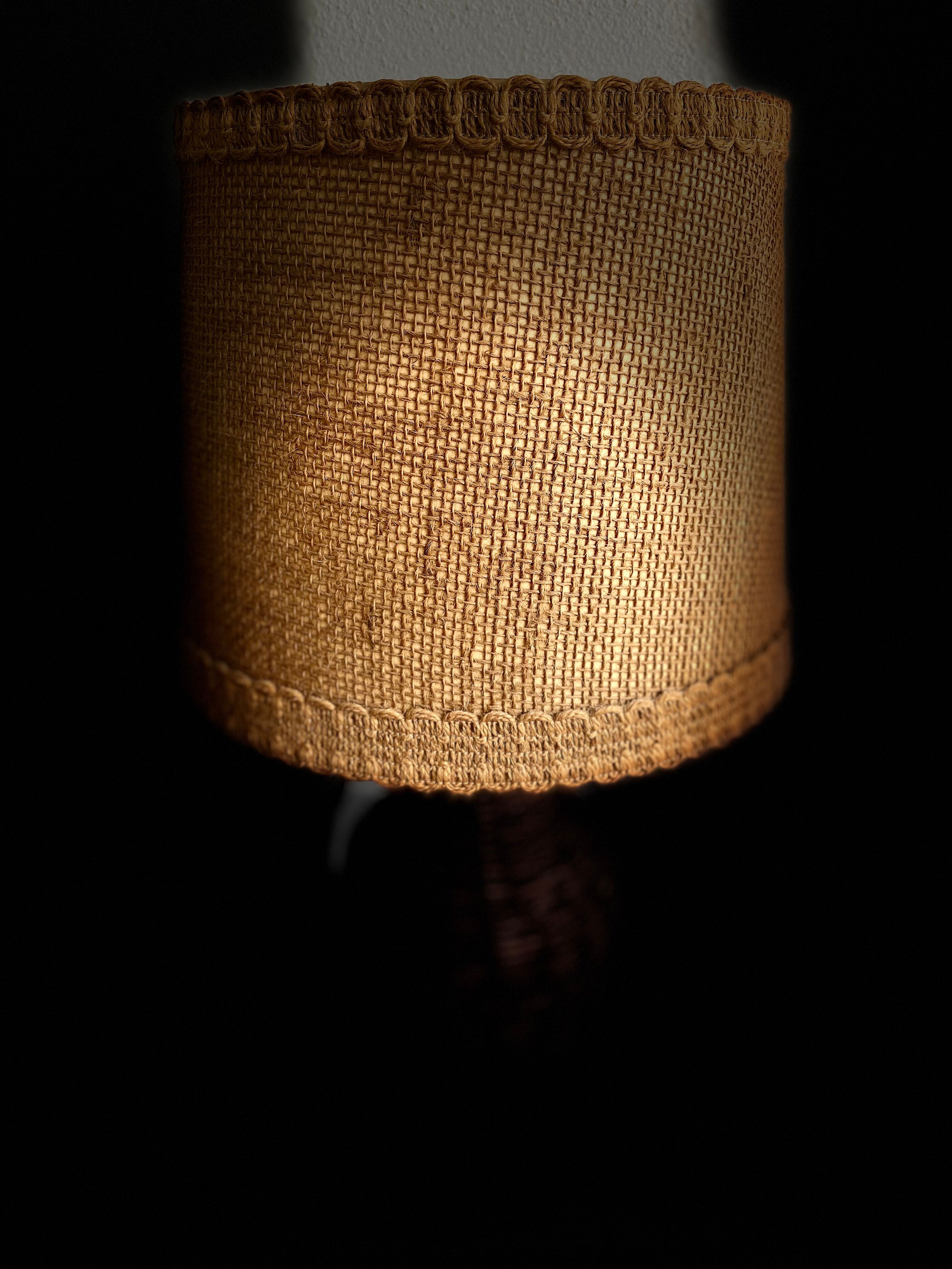 Wicker lamp, jute lampshade, fabric cable 2 m