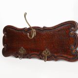 Art Nouveau style coat rack in oak with brass hooks, France ca. 1915