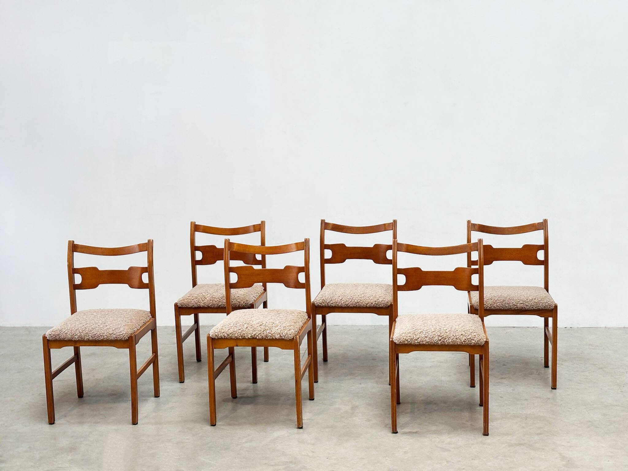 Set of six sculptural beech wood Italian dining chairs