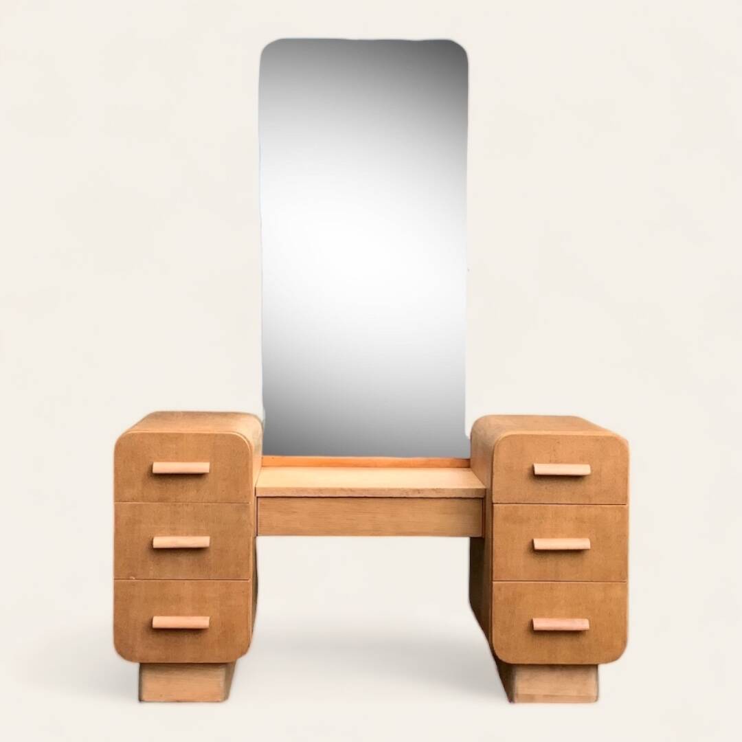 Art Deco dressing table in raw oak produced by Tatra Nabytok Czechoslovakia 1950