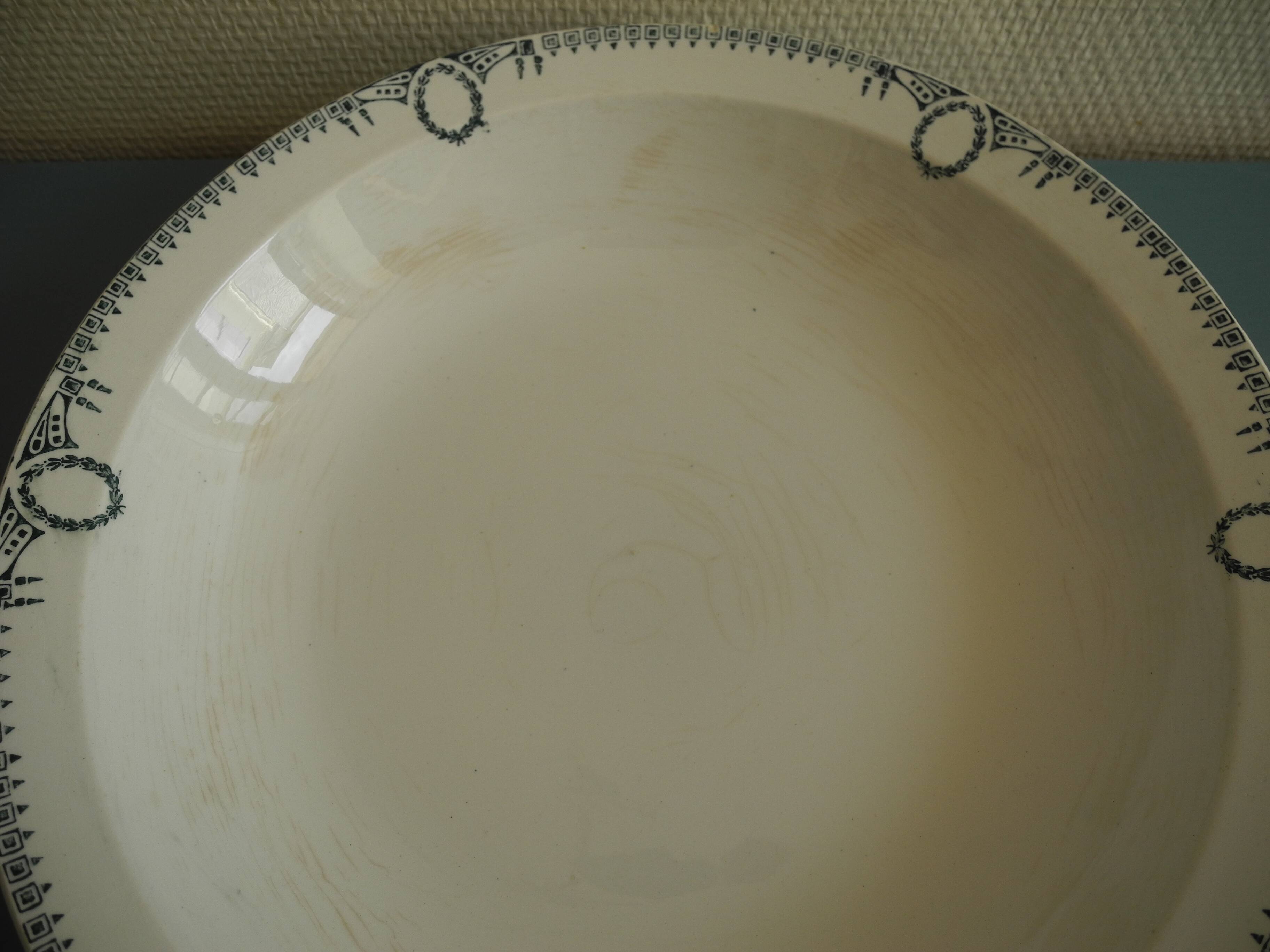 large old hollow dish St Amand art table antique French earthenware dish