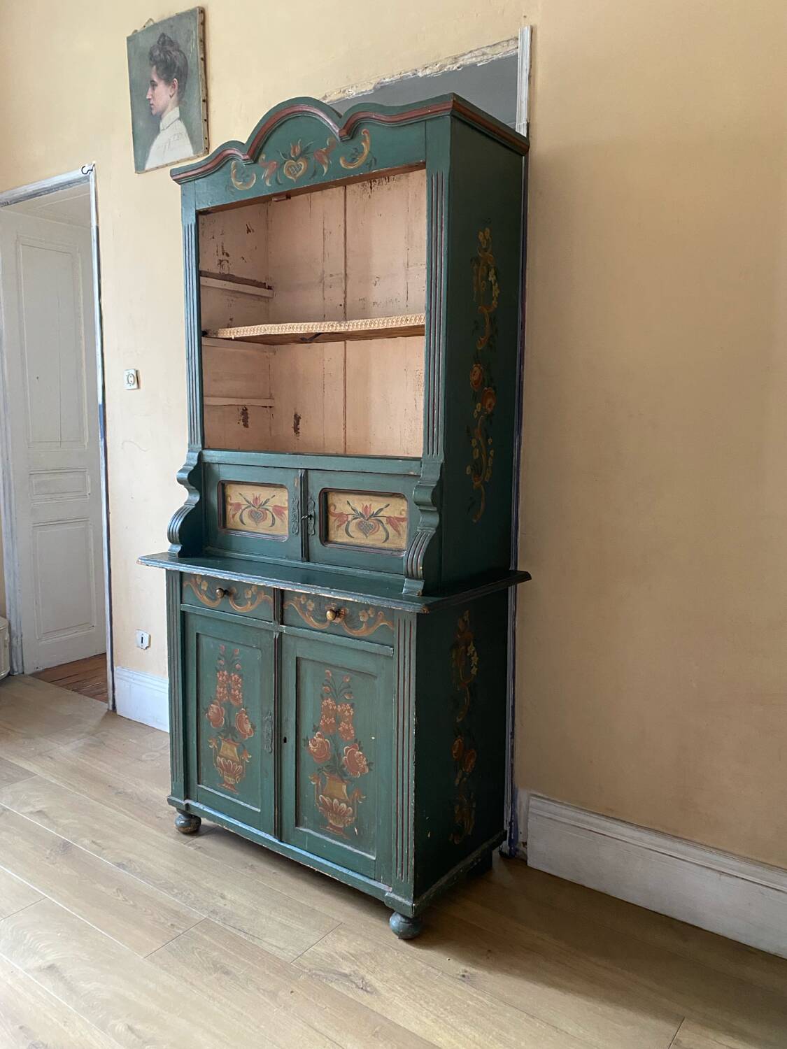 Antique polychrome Alsatian kitchen cupboard