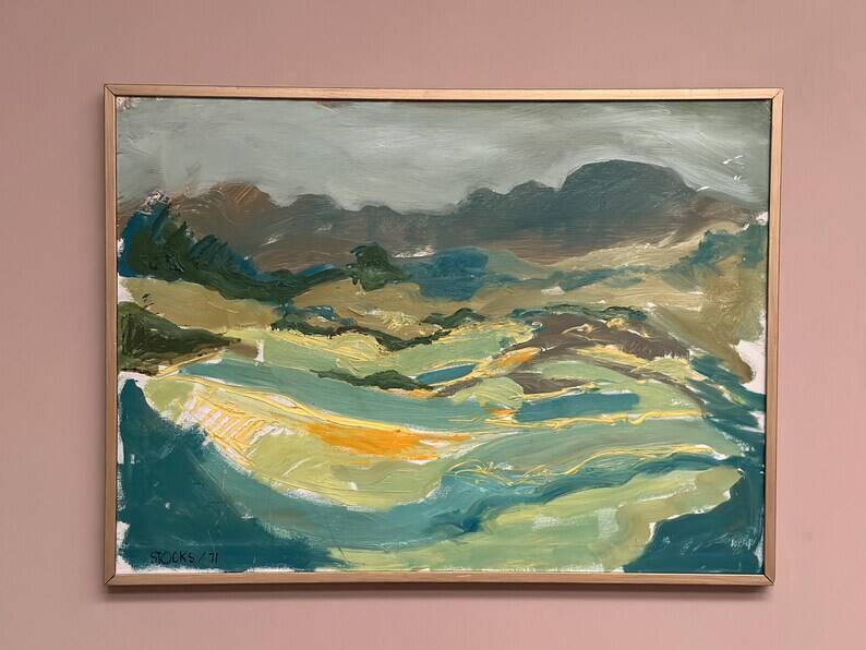 Swedish Oil on Panel “Landscape” by Lars Stocks,Framed & Vintage 77 × 57 cm