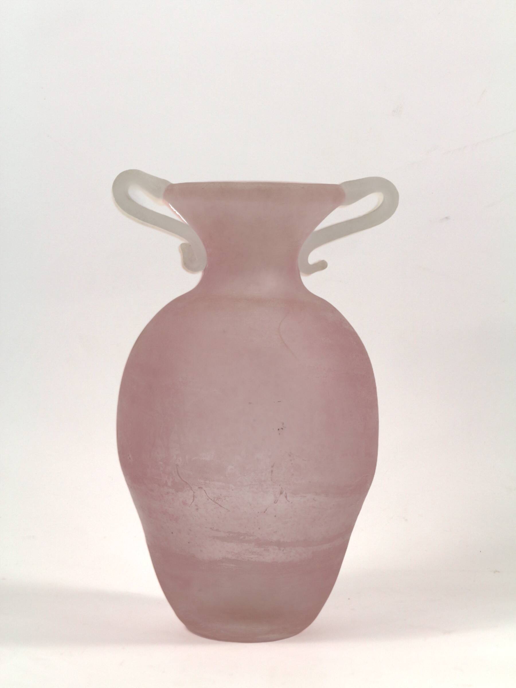 Vase/amphora satin pink and white, Murano Nason