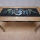 Vintage Oak &  Mosaic Coffee Table with Brids, Louis XV style 1970s