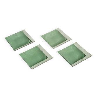 Set of 4 small square green glass plates/bowls