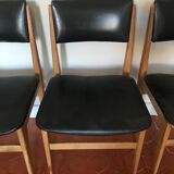 Lot of 4 Scandinavian chairs - wood and black skai