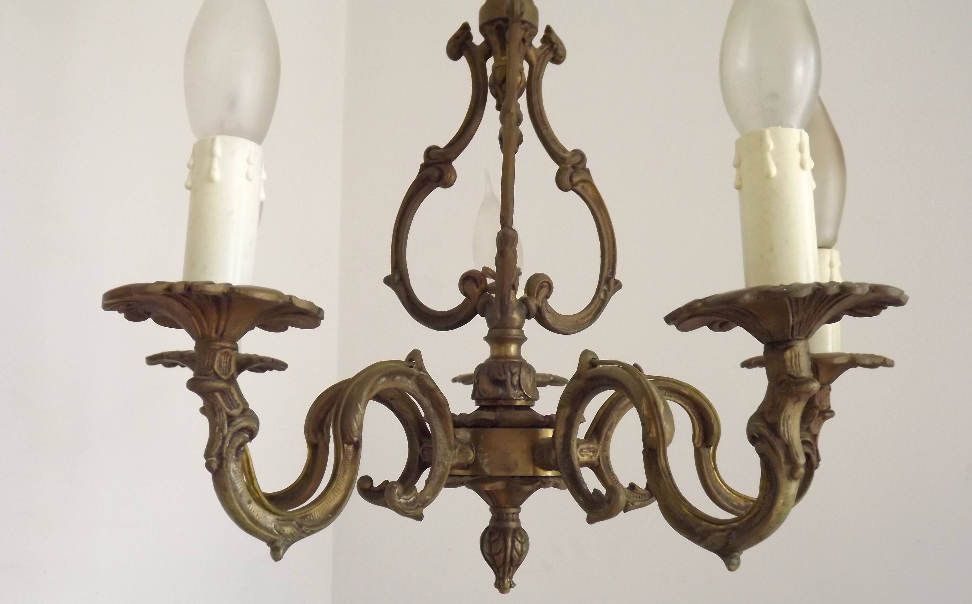 Elegant French Antique Bronze 5 Light 3 Sided Cage Style Chandelier