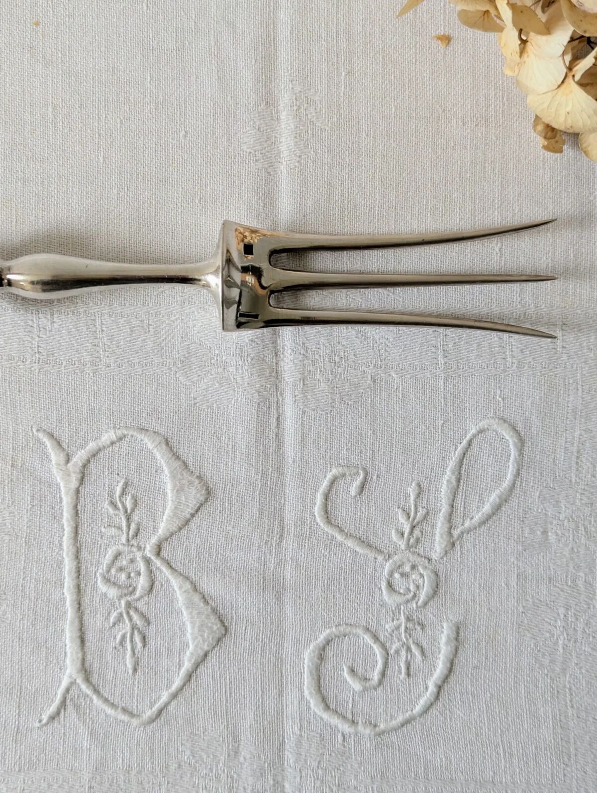 Large antique Christofle serving fork, 30 cm, silver-plated