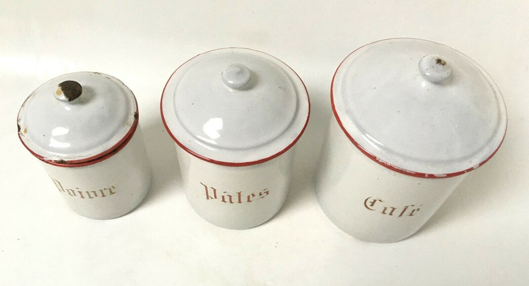Serie de pot a epices bb freres en tole emaillee cafe pates antique collection