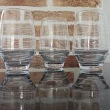 4 retro glass glasses of ovoid shape with graphic patterns