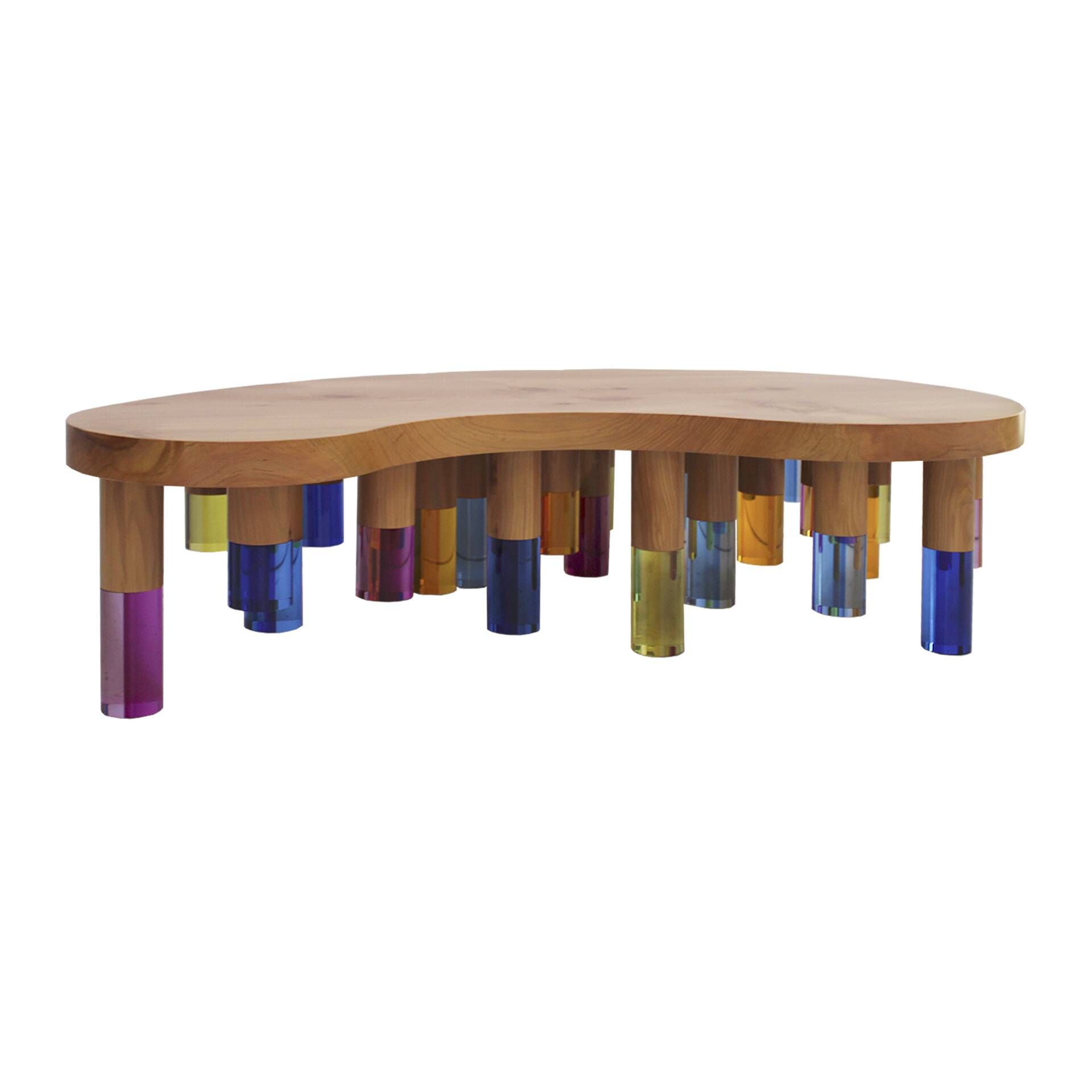 Studio Superego Modern Wood and Multicolor Plexiglass Italian Coffee Table