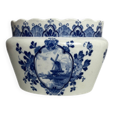 Delft, decorative pot planter with boat and windmill design from the early 20th century.