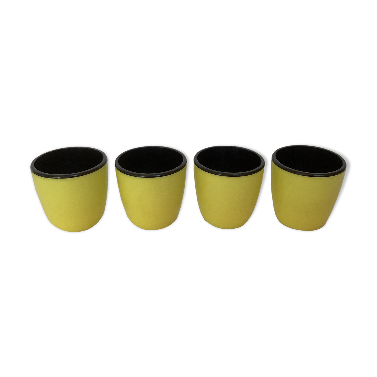 4 old eggcups yellow and black Emsa