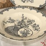 Service antique de 14 pièces - Longwy modèle Kioto - Faïence terre de fer bleue - Rare - 19eme