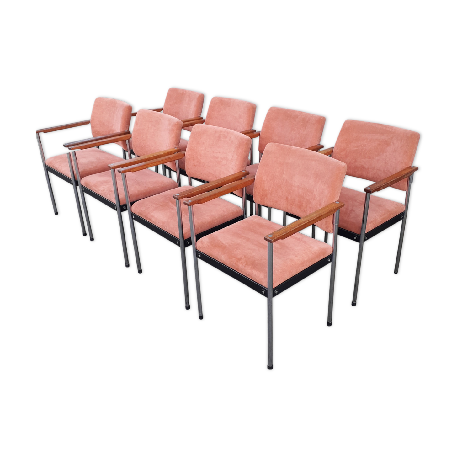 Set of eight industrial Dutch chairs