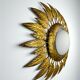 Spanish sunburst ceiling light – opaline glass & gilt iron foliage, 1960s