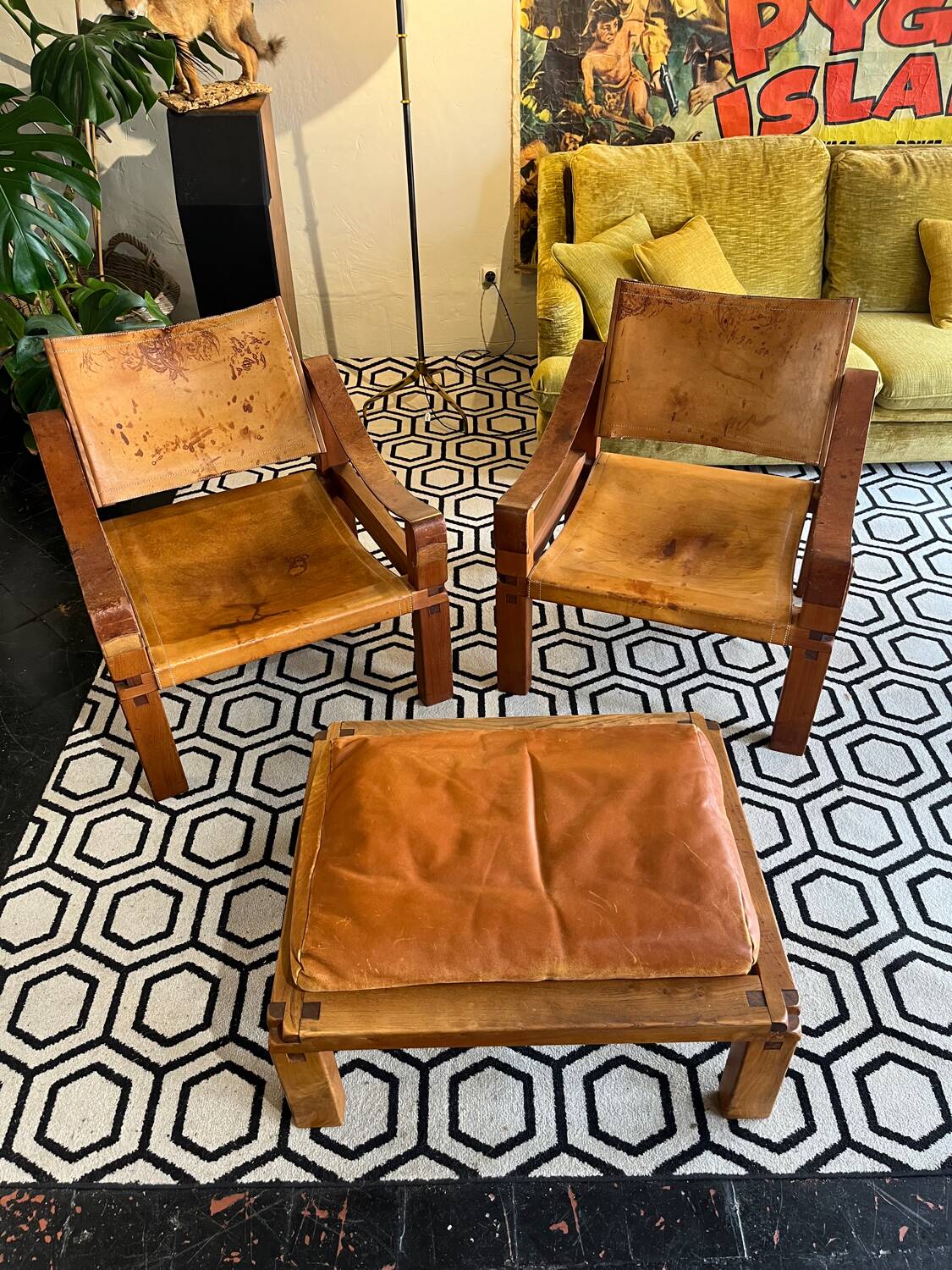 Pair of armchairs and a footrest Pierre Chapo 1960