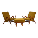 Set of two armchairs and pouf – Mid-century Modern (circa 1950). Three-piece set.