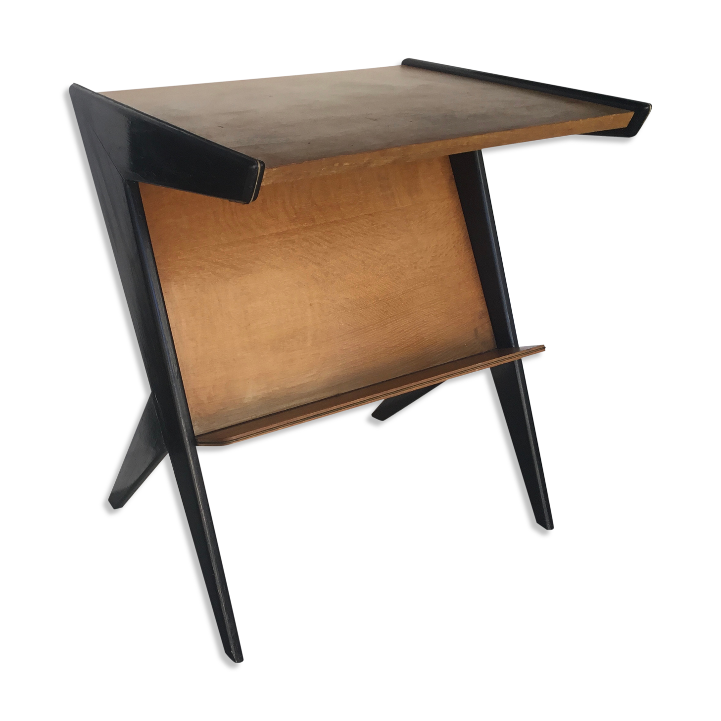Console ou desserte noire et bois - design italien 1950