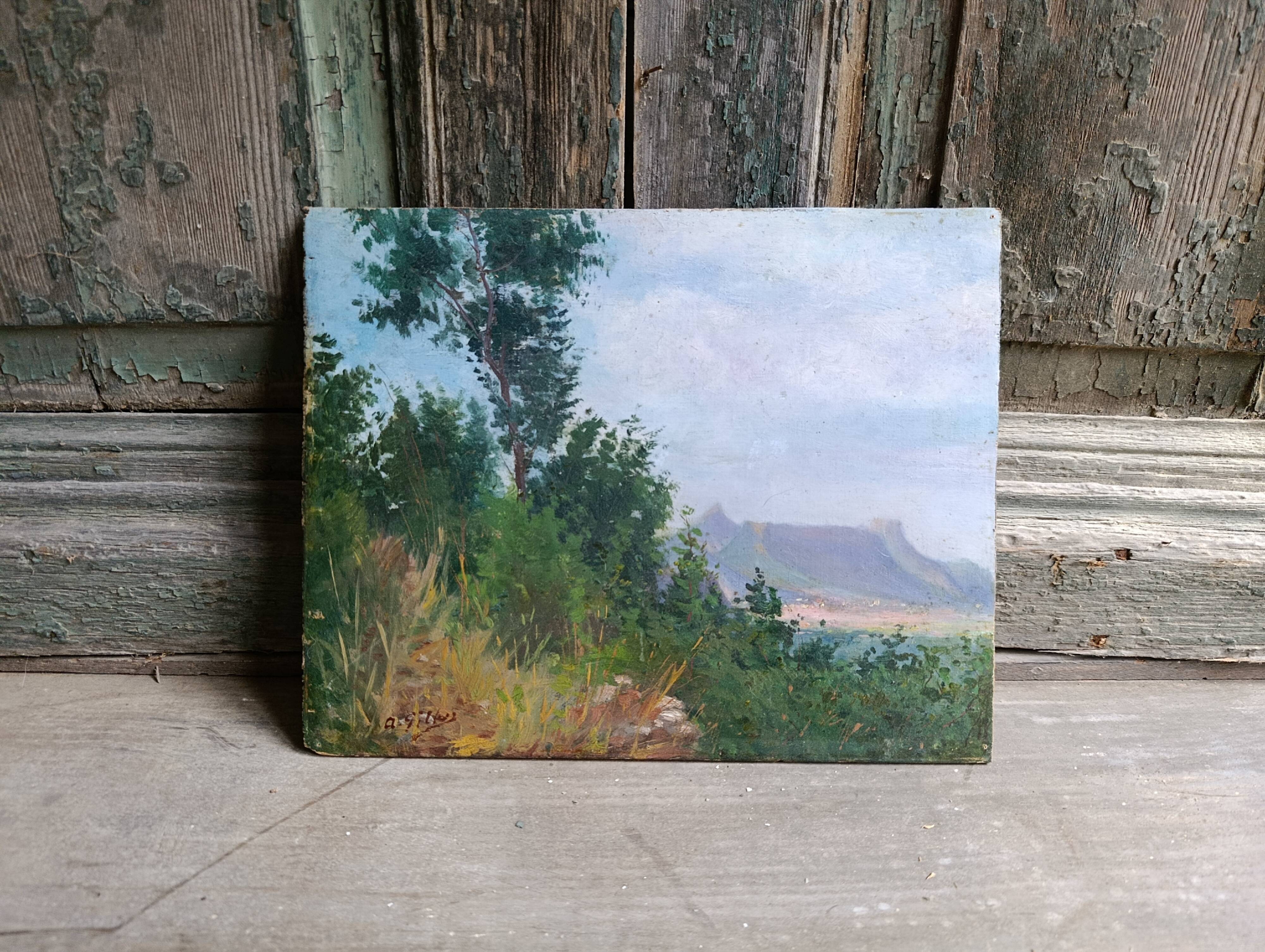 French vintage oil painting on board, signed A. Gillaz