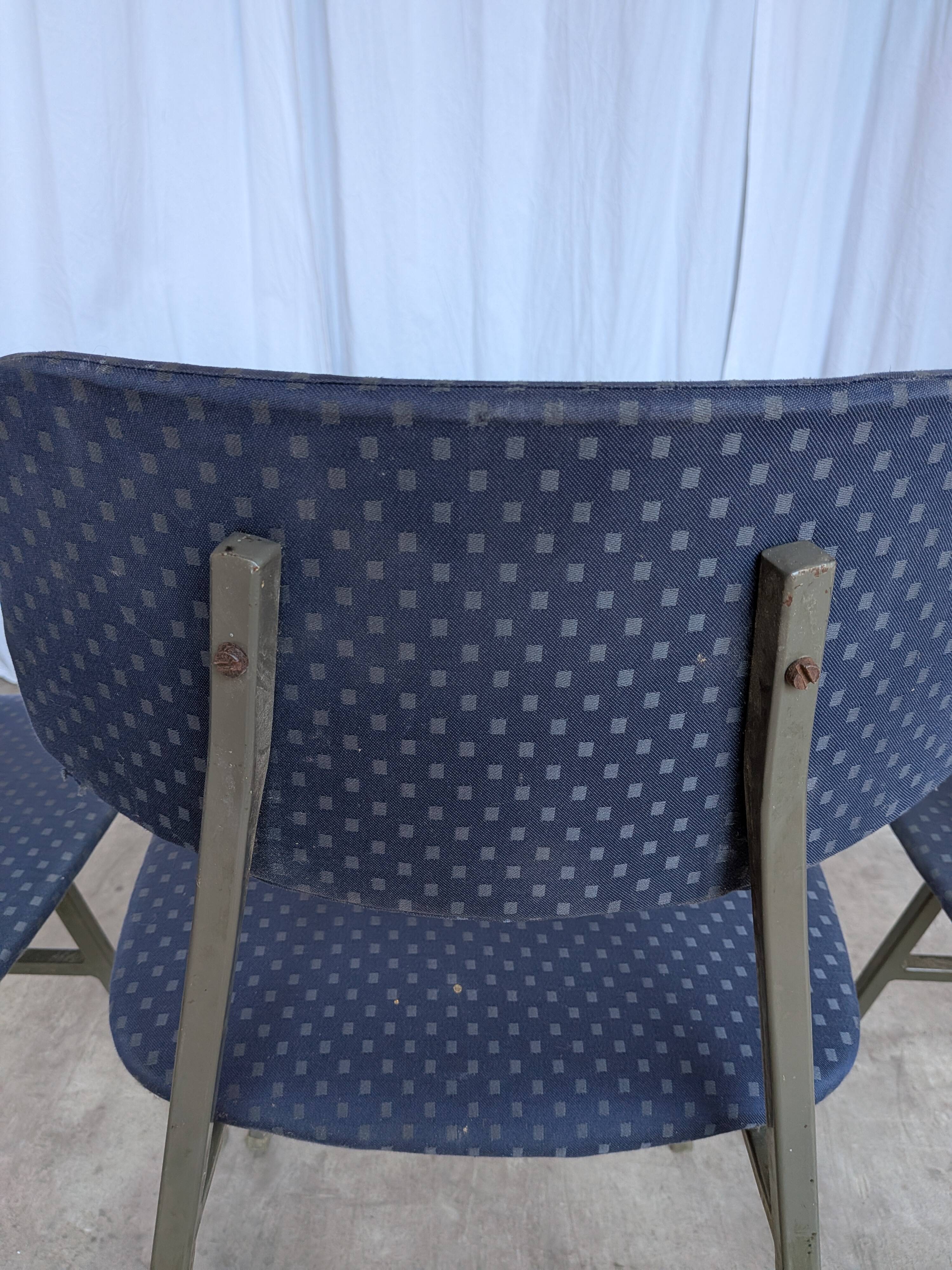 Set of 4 Vintage Stol Kamnik School Chairs Blue Upholstered Retro Dining Ch