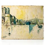 Animated view of a table with sailboats, signed.