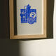 Café bleu, linogravure originale 18 x 24 cm