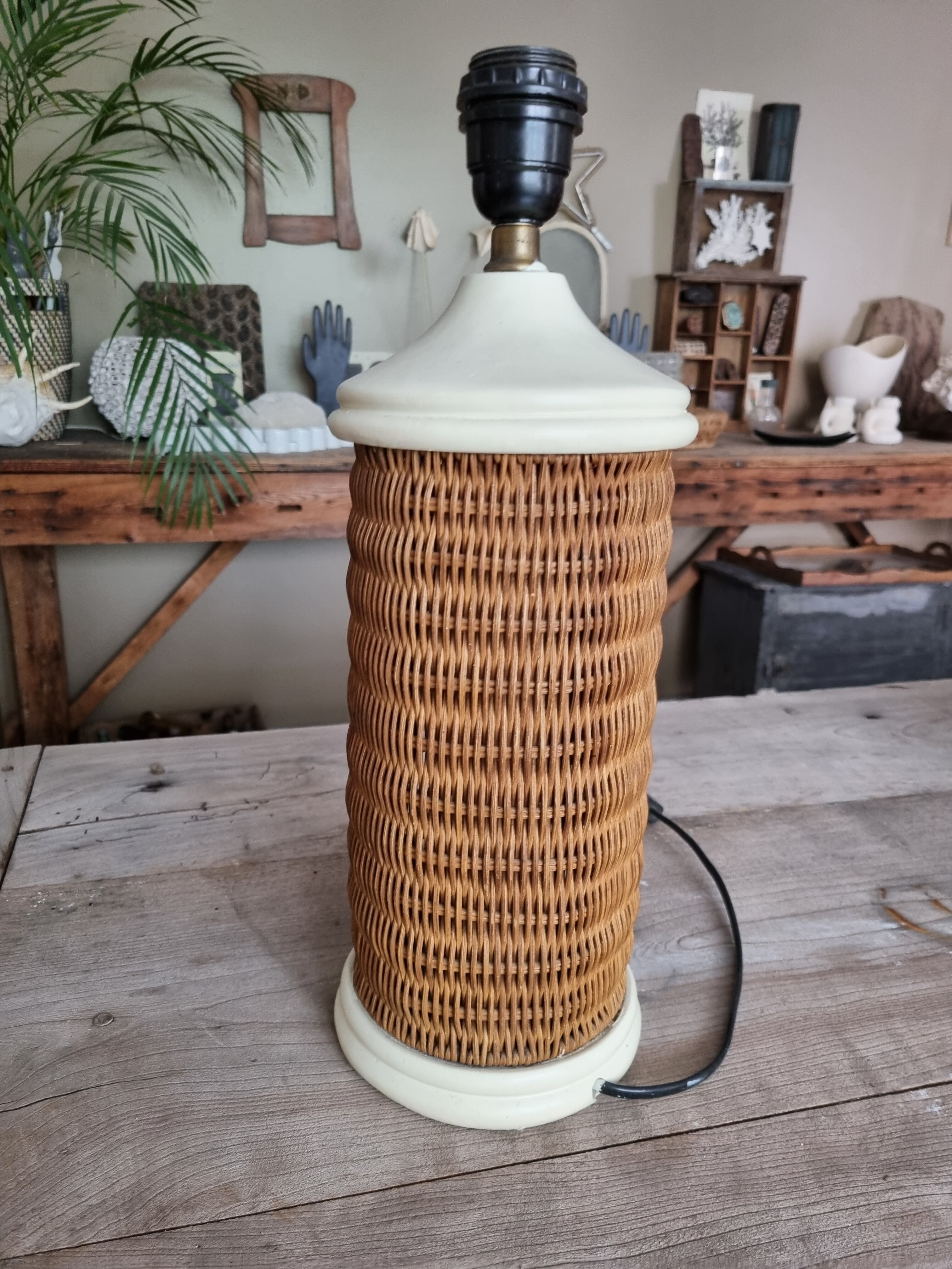 wood and wicker lamp