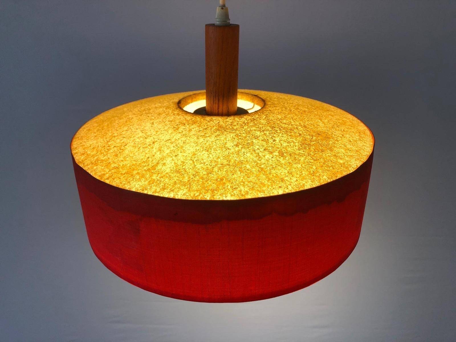 Red fabric ceiling light with textured plexiglass shade by Temde, 1960s, Germany.