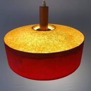Red fabric ceiling light with textured plexiglass shade by Temde, 1960s, Germany.