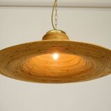 Beautiful, large Italian 1970s bright bamboo wood ceiling pendant lamp