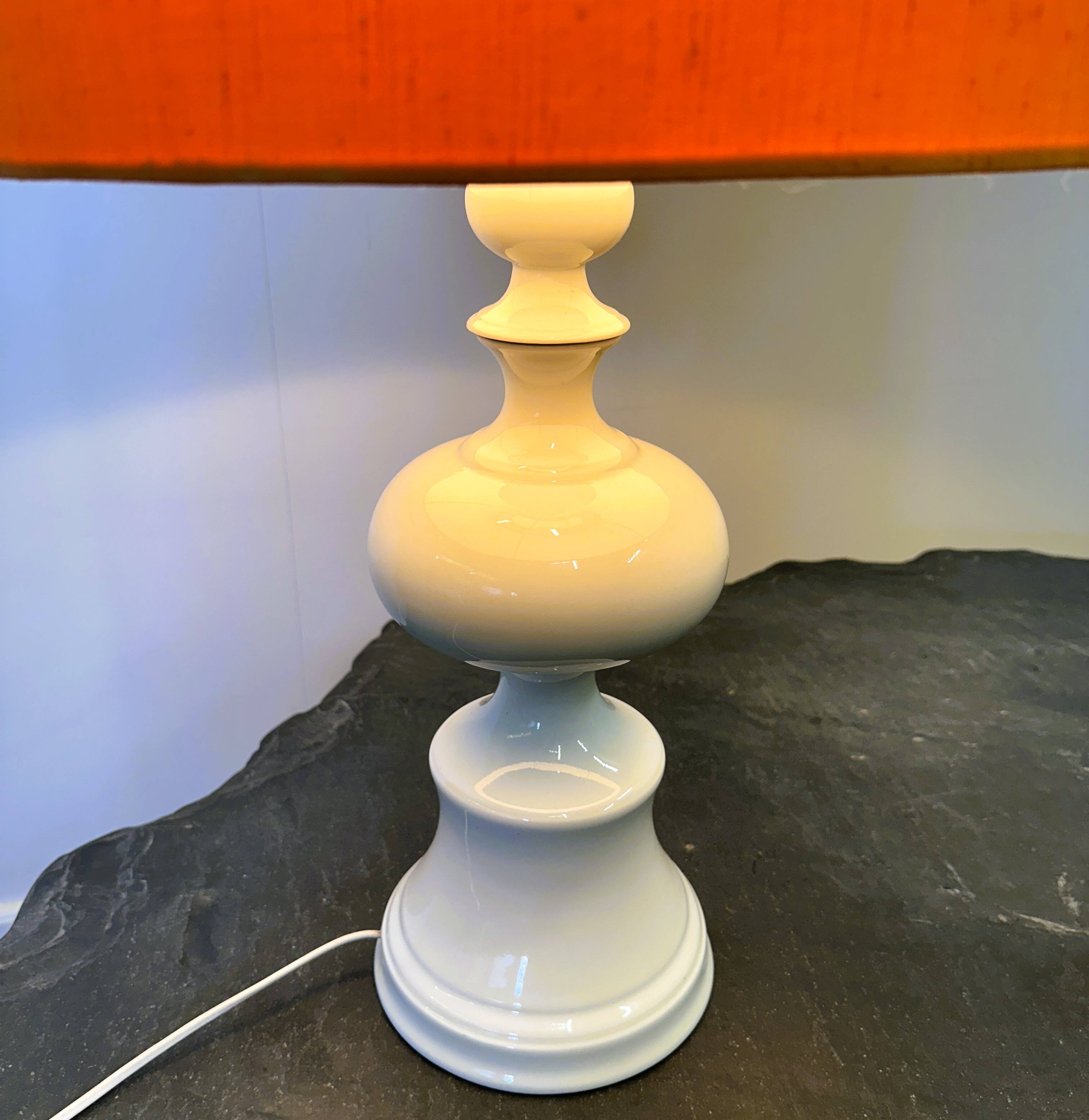 Midcentury Ceramic Danish Table lamp with Orange Shade, 1970s. Denmark