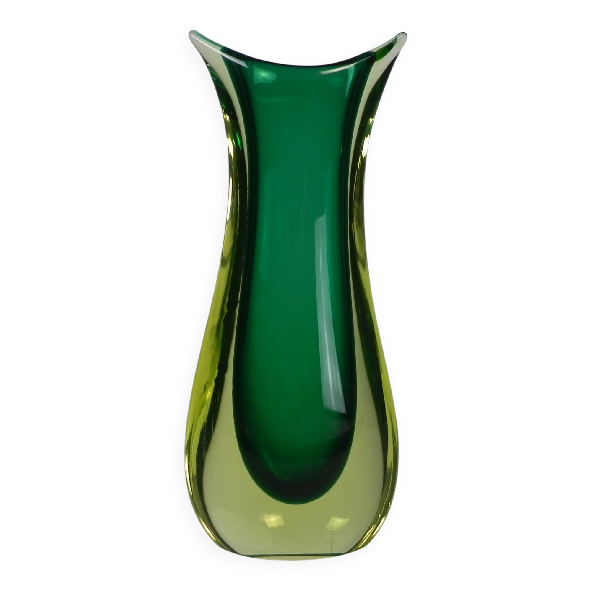 Murano Sommerso vase in green and amber yellow glass, 1960s