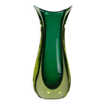Murano Sommerso vase in green and amber yellow glass, 1960s