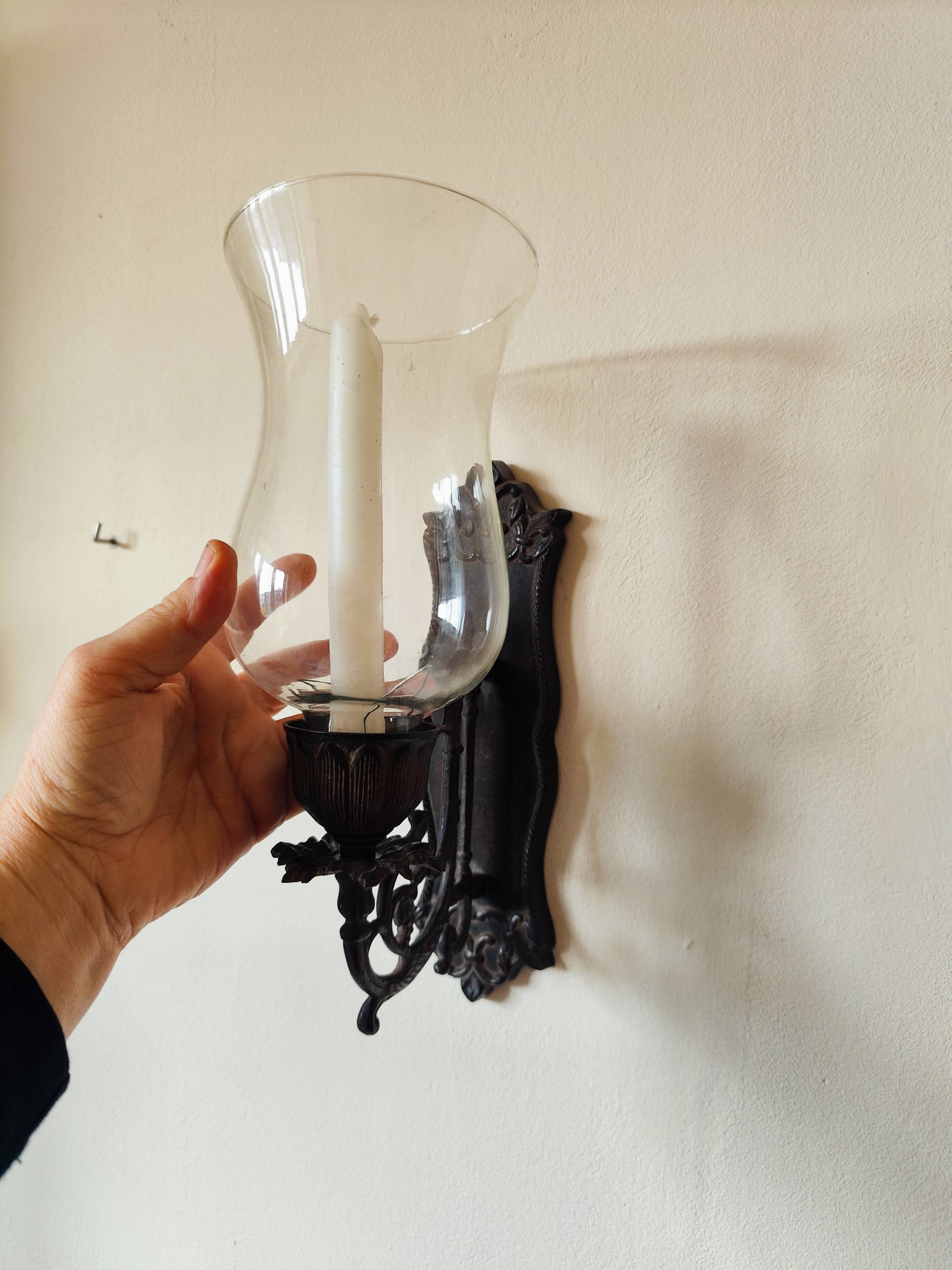 Wrought iron wall light - wall candle holder and glass tulip