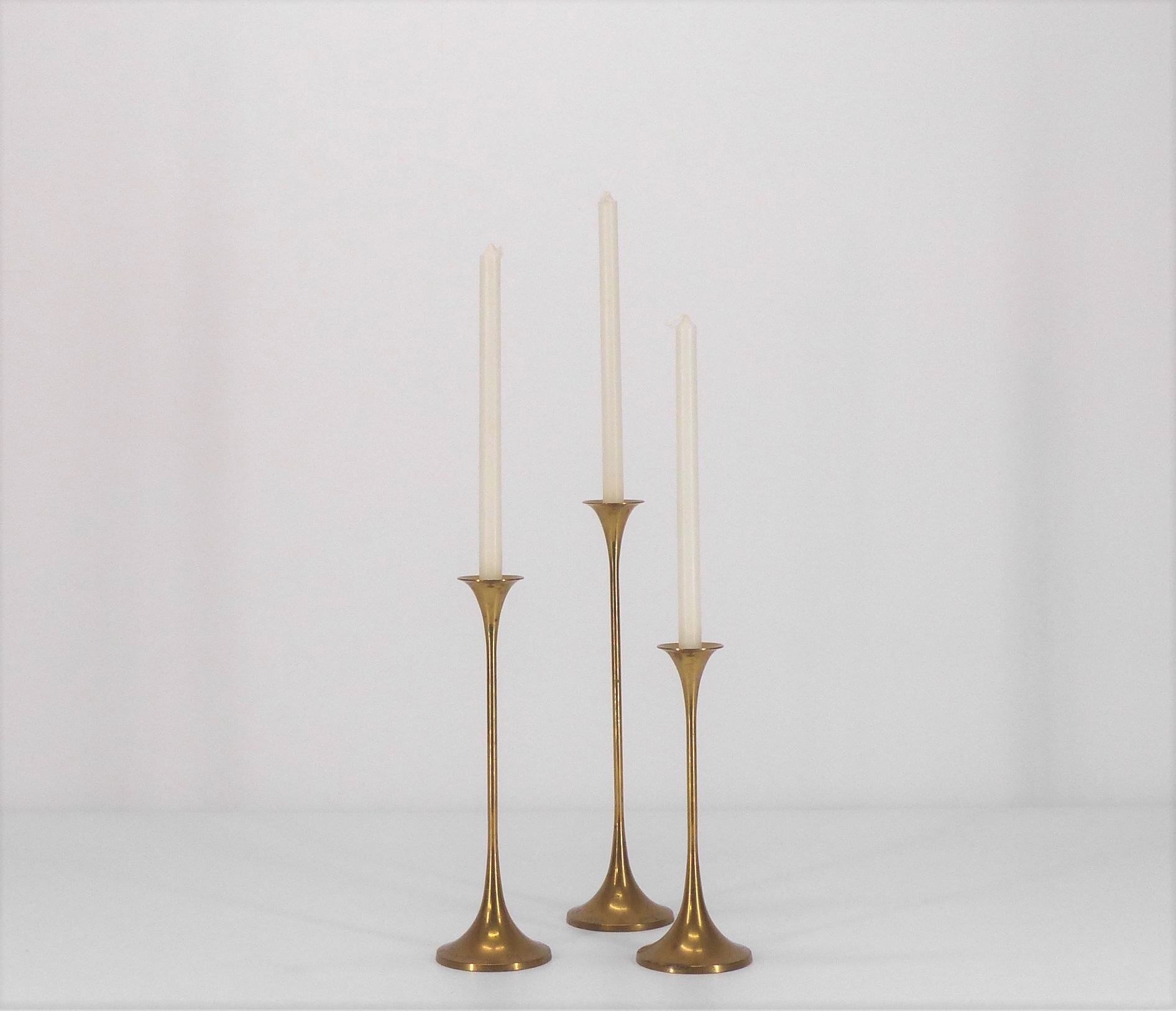 3 Swedish brass candle holders Gnosjo 1960