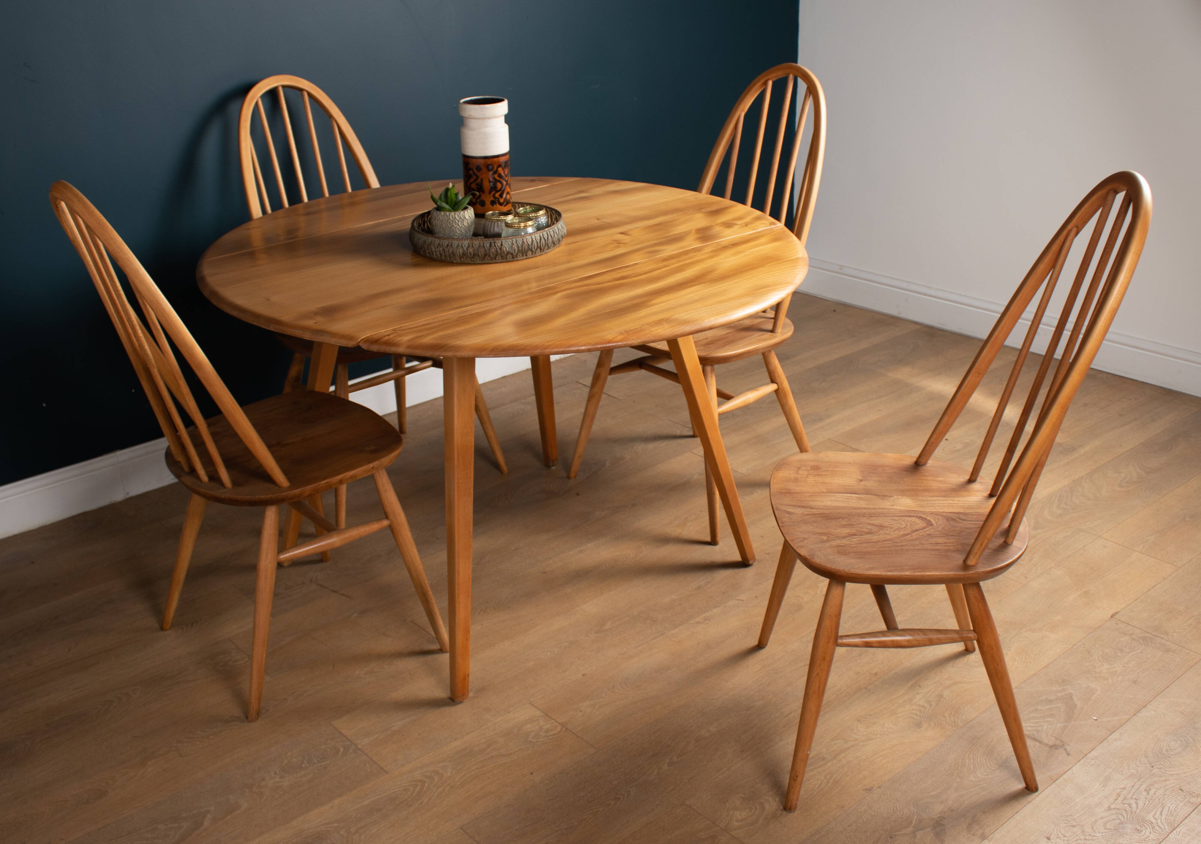 Restored Vintage Retro Ercol 1960s 384 Round Dining Table & 4 370 Windsor Arm Chairs Regular price