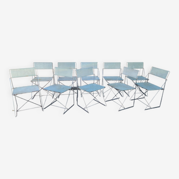 Lot de 10 chaises Nuova X line par Niels Jorgen Haugesen Italie 1970