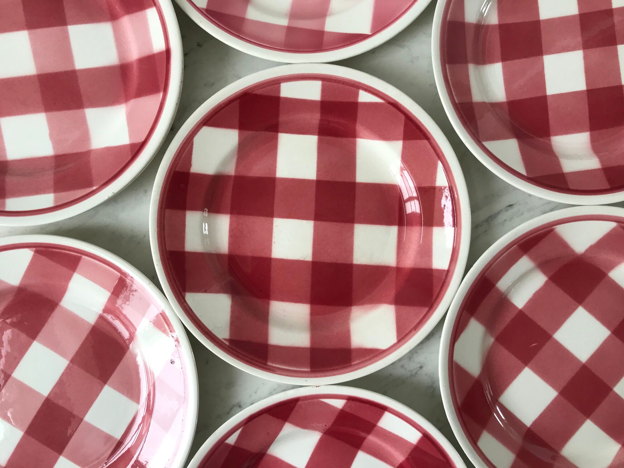 Set of 8 dessert plates fb badonviller pink gingham model 40s
