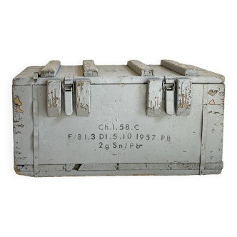 Military ammunition crate in weathered wood