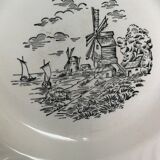 Large dish creux in faïence ancient motifs mill seaboard vintage sails